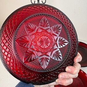 4 Vintage 8" Luncheon Arcoroc Cristal D'Arques Durand France Ruby Red Plates